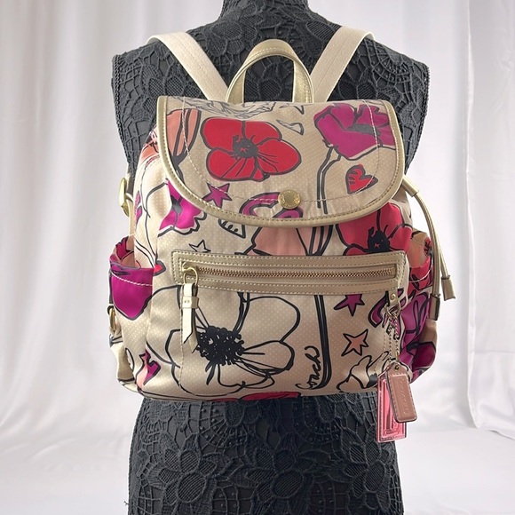 Coach Poppy Kyra Floral Fabric Backpack 81278-F19284 Cream Magenta Pink Fuchsia - Picture 1 of 16
